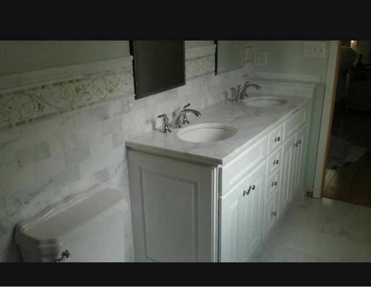 Marble bathroom Vanity with Tile Listello Chicago Area - JW Construction & Design Studio Services