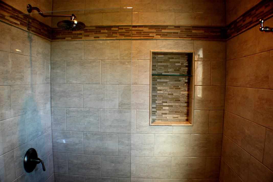 Shower with Glass Mosaic Inset, Chicago Area - JW Construction & Design Studio Services
