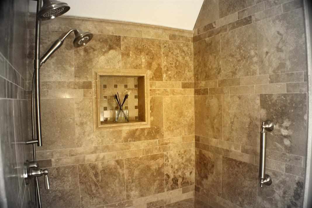 Travertine Shower with Nook - JW Construction & Design Studio Services