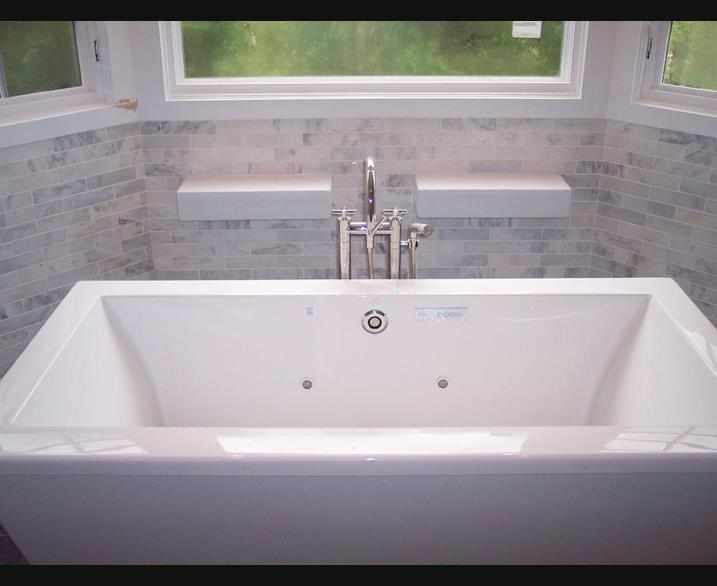 White Marble Bathroom Tub Installation Chicago Area - JW Construction & Design Studio Services