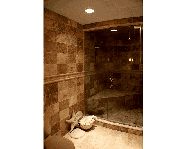Travertine Bathroom with Shower Glass Door - JW Construction & Design Studio Services